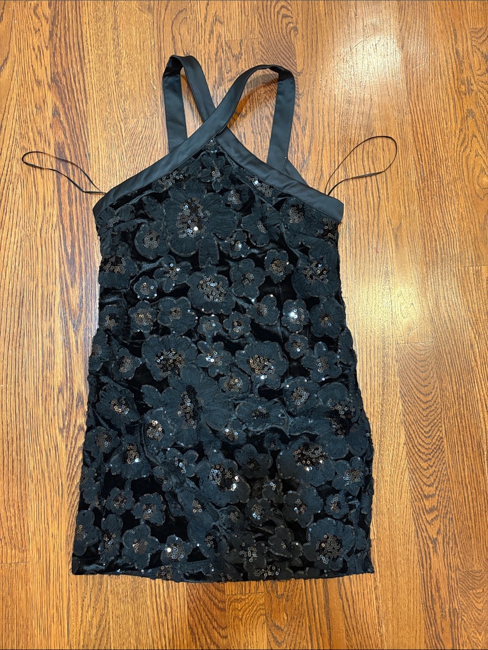 Zara Black Floral Sequin Mini Dress